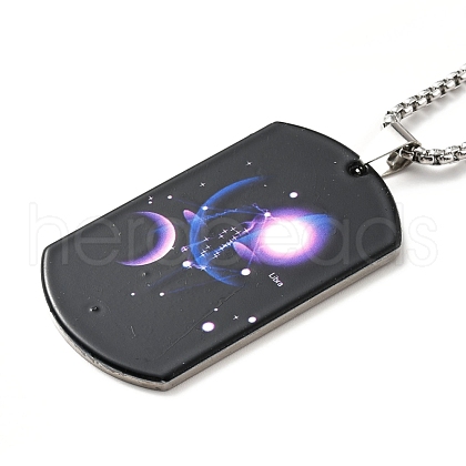 201 Stainless Steel Rectangle with Constellations Pendant Necklace for Women NJEW-G015-01G-1