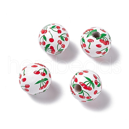 Fruit Printed Wood European Beads WOOD-G013-01C-1