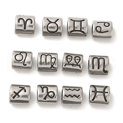 12Pcs Oval with Constellation 304 Stainless Steel Beads STAS-E215-05AS-M-1