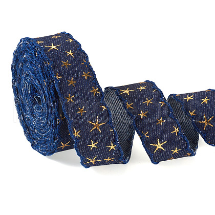 5 Yards Polyester 3D Star Gold Stamping Ribbon OCOR-TAC0023-14D-1