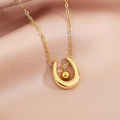 304 Stainless Steel U-shaped with Ball Pendant Necklaces NJEW-V004-01G-1