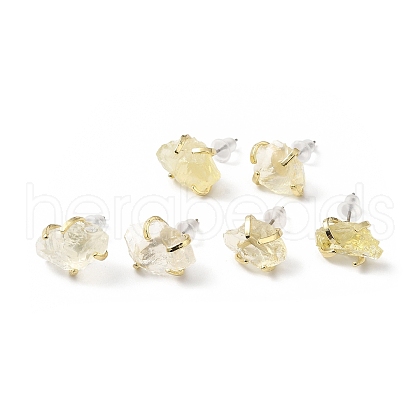 Raw Rough Natural Lemon Quartz Stud Earrings EJEW-R148-01LG-04-1