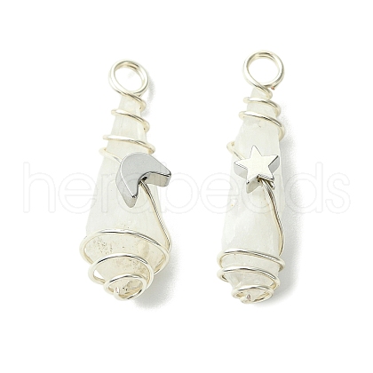 2Pcs Electroplated Natural Quartz Crystal Dyed Copper Wire Wrapped Pendants PALLOY-JF03163-02-1