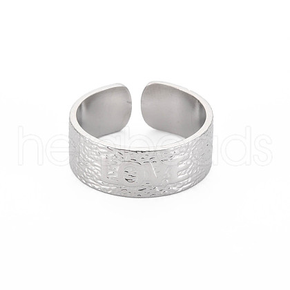 304 Stainless Steel Flat with Word Love Open Cuff Ring for Women RJEW-S405-205P-1