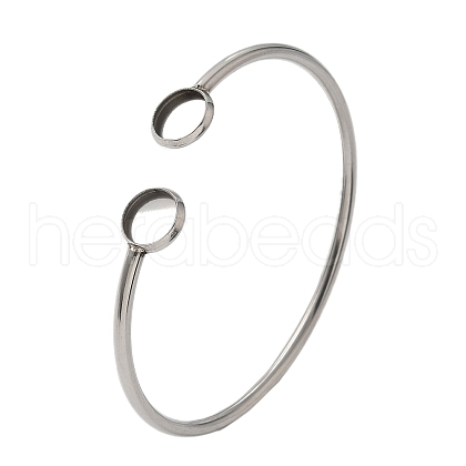 304 Stainless Steel Cuff Blank Bangle Bases with Round Tray STAS-Z088-03C-P-1
