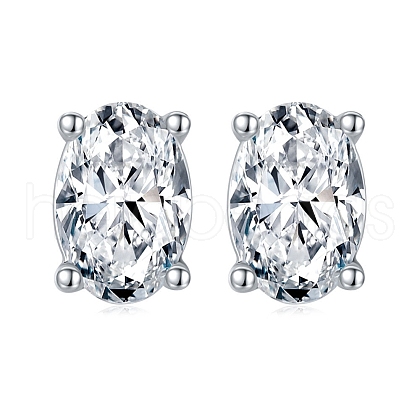 Rhodium Plated 925 Sterling Silver Micro Pave Cubic Zirconia Ear Studs for Women EJEW-P231-06P-1
