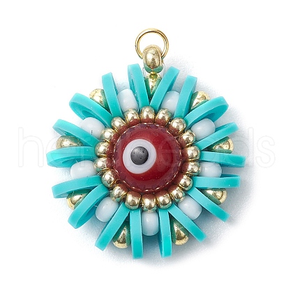 Handmade Polymer Clay and Evil Eye Lampwork and Glass Round Pendants PALLOY-MZ00638-02-1