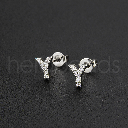 Brass Micro Pave Clear Cubic Zirconia Stud Earrings FS-WGC2F12-25-1