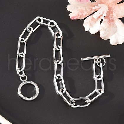 Tarnish Resistant 304 Stainless Steel Paperclip Chain Bracelets BJEW-O186-03P-1