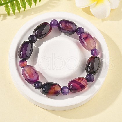 Natural Blue Lace Agate Bead Stretch Bracelets G-P570-01B-1