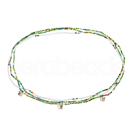 Bohemian Alloy Sea Animal Charm Glass Seed Beaded 3 Layered Waist Belly Stretch Chains for Women FS-WG5D6A5-05-1