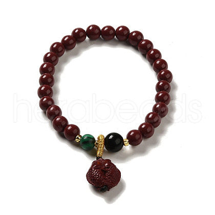 6mm Round Cinnabar Mala Stretch Bracelets BJEW-B080-28B-09-1