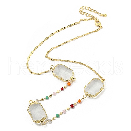 Faceted Rectangle Glass Beads Bib Necklaces NJEW-R263-06G-1