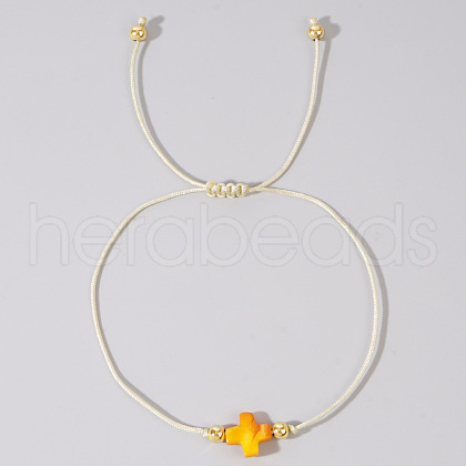 Adjustable Rainbow Dyed Shell Cross Braided Bead Bracelets for Women DZ6787-5-1