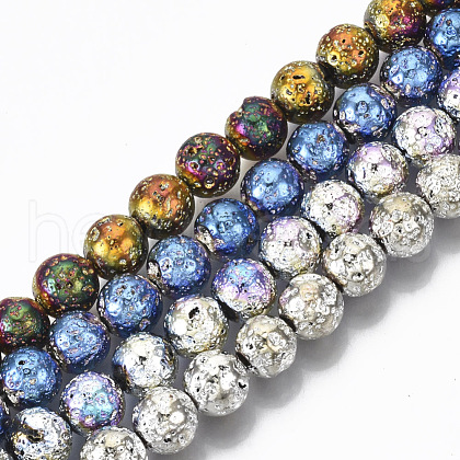 Electroplated Natural Lava Rock Beads Strands G-S352-30A-M-1