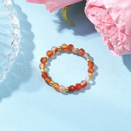 Natural Carnelian Beaded Stretch Rings for Women RJEW-JR00868-07-1