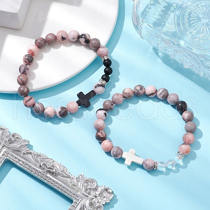 2Pcs Natural & Synthetic Gemstone Beads Stretch Bracelets BJEW-JB11318-1