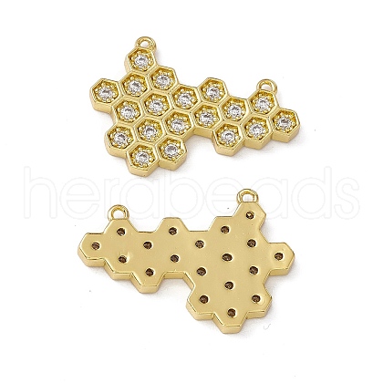 Rack Plating Brass Micro Pave Clear Cubic Zirconia Connector Charms KK-M231-14G-1