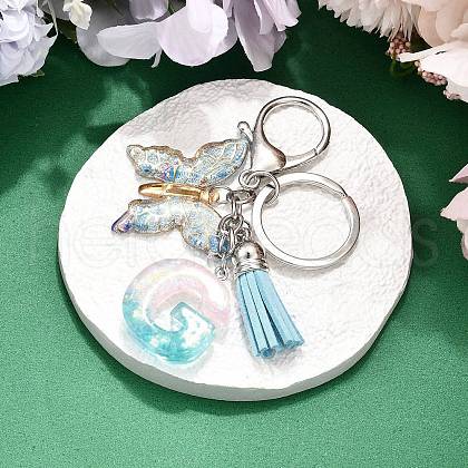 26Pcs Transparent Epoxy Resin & Transparent Acrylic & Faux Suede Tassel Keychain KEYC-JKC01202-07-1