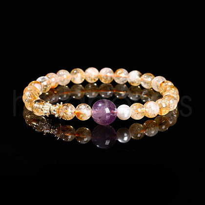 Natural Citrine Beads Stretch Bracelets WGCCAF7-08-1