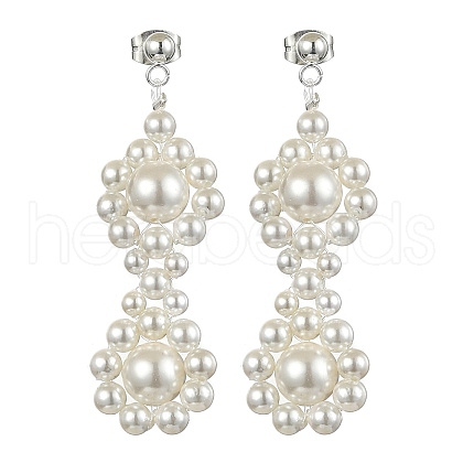 Shell Pearl Beaded Dangle Stud Earrings EJEW-TA00340-1