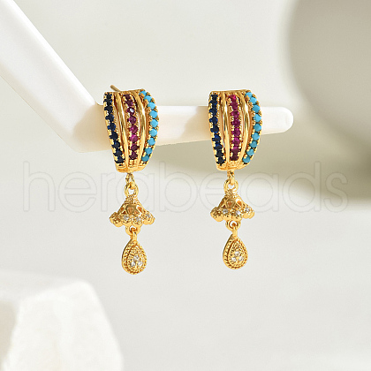 Brass Colorful Cubic Zirconia Teardrop Dangle Stud Earrings SA6678-1