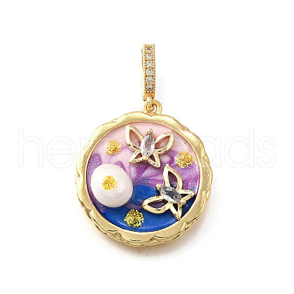 Brass Micro Pave Cubic Zirconia & Enamel Pendants KK-R222-15G-02-1