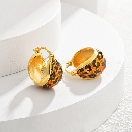 Leopard Print Brass Enamel Hoop Earrings for Women EJEW-U055-11A-G-1