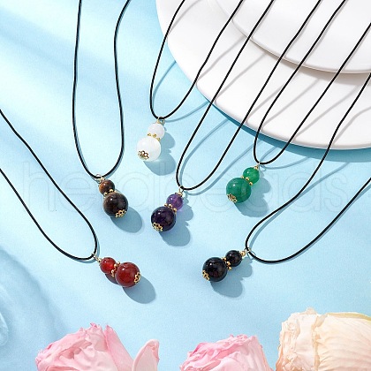 Natural Mixed Stone Gourd Pendant Necklaces NJEW-JN05246-1