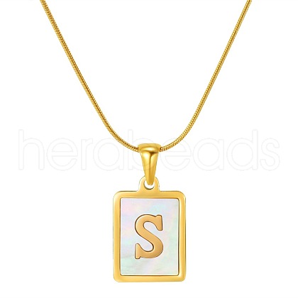 Stainless Steel Snake Bone Chain Alphabet Necklace with Shell Pendant WD3660-19-1