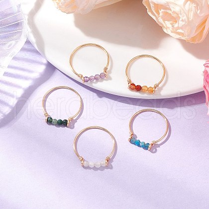 Natural Apatite & Natural Carnelian & Natural Amethyst & Natural Moss Agate Beads Finger Rings RJEW-TA00187-1
