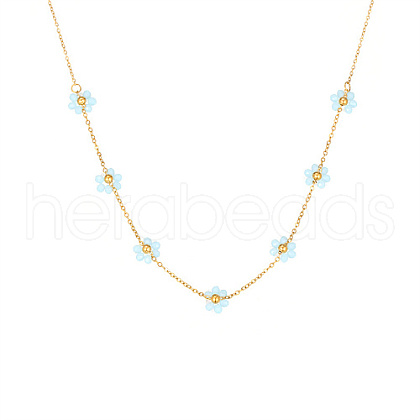 Real 18K Gold Plated Stainless Steel Flower Beaded Pendant Necklaces for Women ZU7847-3-1