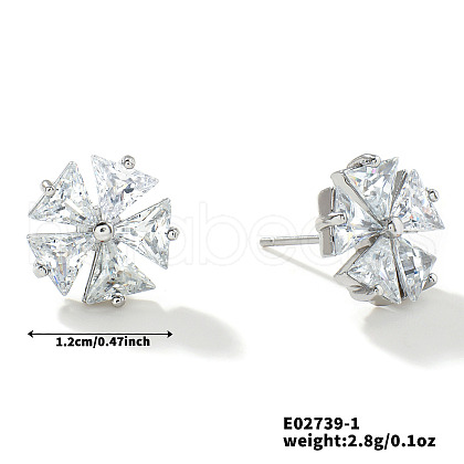 Cute and Delicate Brass Clear Cubic Zirconia Stud Earrings for Elegant Women HS1154-1-1