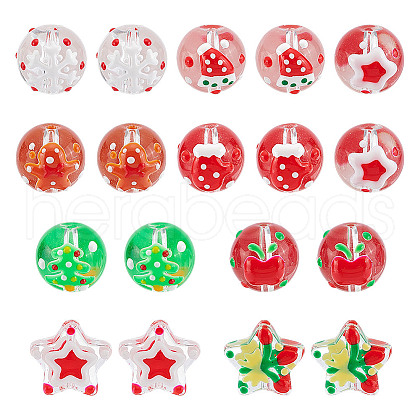 AHADERMAKER 18Pcs 9 Styles Christmas Theme Handmade Lampwork Beads GLAA-GA0002-10-1