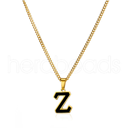 304 Stainless Steel Black Enamel Initial Pendant Twisted Chain Necklaces WG978E8-26-1