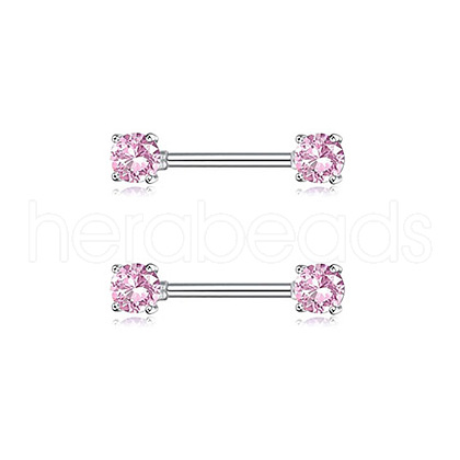 Brass Pink Cubic Zirconia Nipple Rings WG88A97-01-1