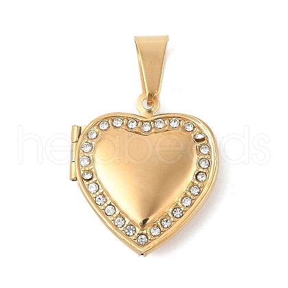304 Stainless Steel Rhinestone Locket Pendants STAS-U040-17G-1