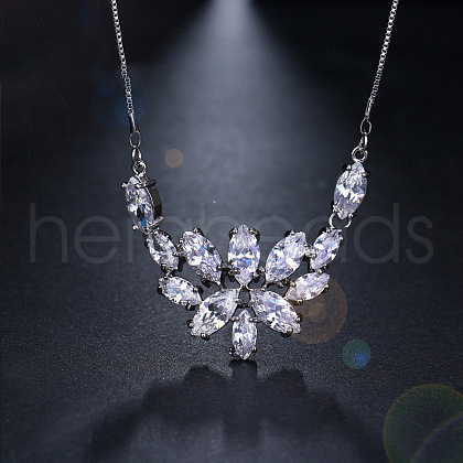 Flower Brass Cubic Zirconia Pendant Necklaces for Women FS-WG57113-01-1