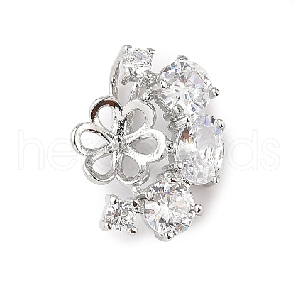 Brass Pave Clear Cubic Zirconia Stud Earring Findings KK-D369-09P-1