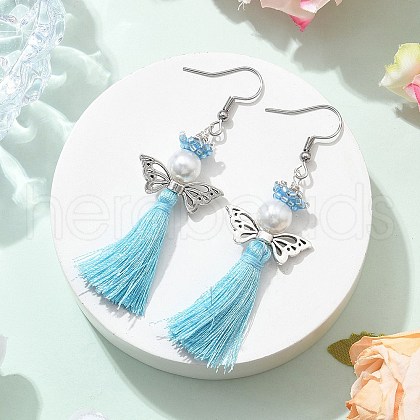 Angel 304 Stainless Steel Dangle Earrings EJEW-MZ00410-03-1