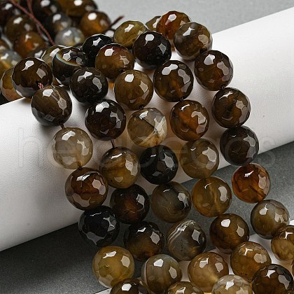 Faceted Natural Banded Agate Beads Strands G-F447-12mm-O02-1