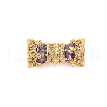 Rack Plating Brass Micro Pave Clear Cubic Zirconia Screw Clasps KK-S384-25G-03-1