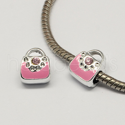 Alloy Rhinestone Bag Large Hole Enamel Style European Beads MPDL-R036-49B-1