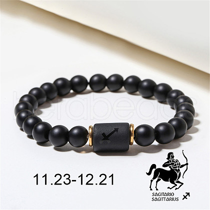 12 Constellations Theme Frosted Black Stone Round Beaded Stretch Bracelets for Women Men WG3EE4F-12-1