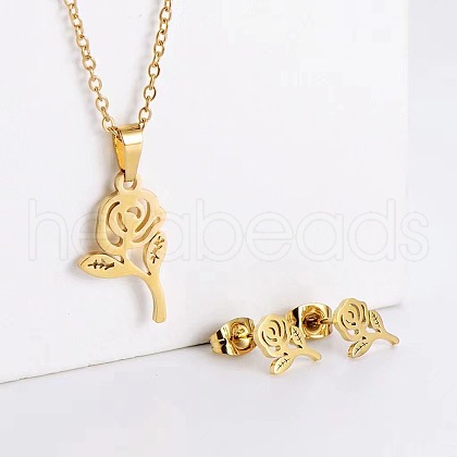 201 Stainless Steel Pendant Necklace & Stud Earring Sets FS-WGB816B-02-1