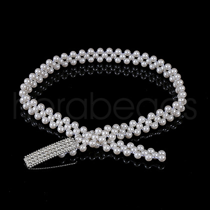 Alloy & Acrylic Imitation Pearl Beaded Elastic Chain Belts WG979C0-13-1