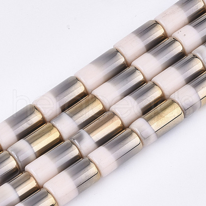 Half Electroplate Opaque Glass Beads Strands X-EGLA-S177-02C-1