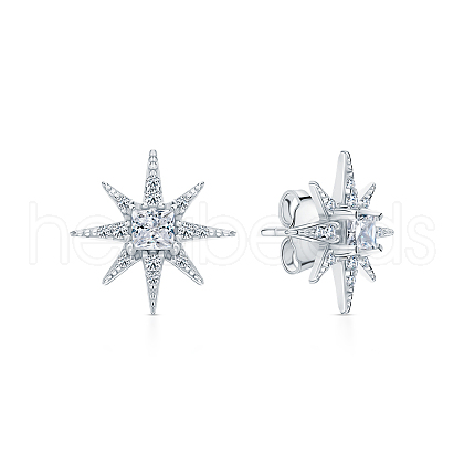 925 Silver Micro Pave Clear Cubic Zirconia Star Stud Earrings for Women RX7254-1