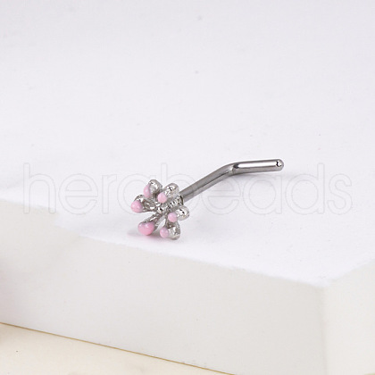 Bohemian Style 304 Stainless Steel Pave Pink Enamel L-Shaped Nose Rings FS-WG96CDA-16-1