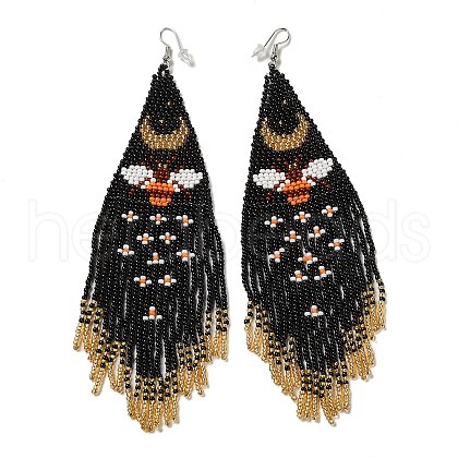 Bohemia Woven Glass Seed Bead Dangle Earrings EJEW-A046-01C-1
